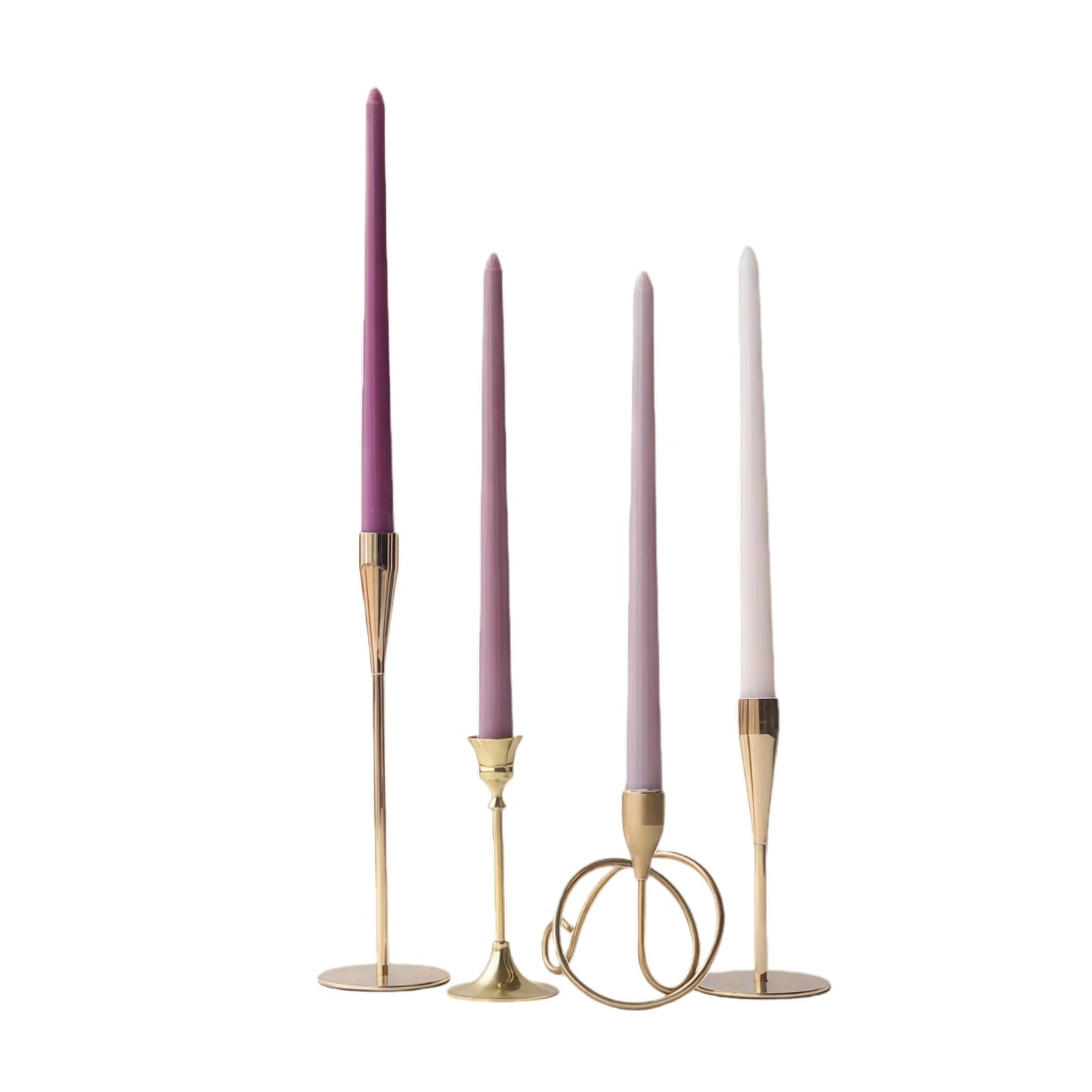 LSXHASGLD 12 Inch Taper Candles, Set of 4, Unscented Smokeless Long Tapered Candle for Wedding Home Decor Christmas (Purple Series, 12in)
