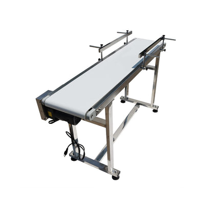 BREVELTION 53inch 110V Power Slider Bed PU Belted Conveyor Stainless Steel Belt Conveyor Industrial Transport Equipment 11.8inch Wide White