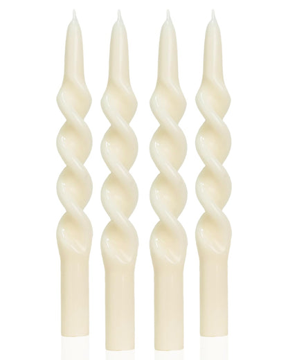 MAITREYA Tall Taper Candle Stick Ivory Spiral Taper Candles for Decoration Weddings Party Church-Unscented Dripless Candles Set of 4 10inch(C-Ivory-new)