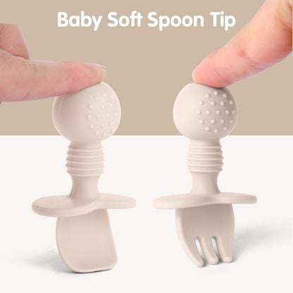 Eascrozn Baby Spoons & Forks Set - 6 Pack Silicone Utensils for Self-Feeding | BPA-Free, Dishwasher Safe