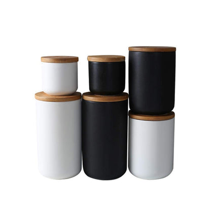 MilkyWay Food Storage Jar Strong Ceramic Storage Canisters with Airtight Seal Bamboo Lid Modern Design Seal Damp-Proof Kitchen Jar for Coffee, Tea, Spice and More (Black(S: 8.7oz/260ml))