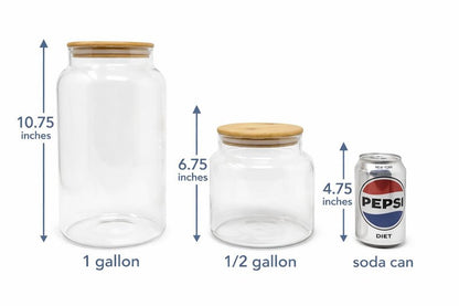 1 Gallon Glass Large Jar with Airtight Bamboo Lid - Strong Clear Borosilicate Canister for Kitchen Food Storage Organizing, Terrarium, Pantry Decorative Container & Laundry Room - Pack of 1