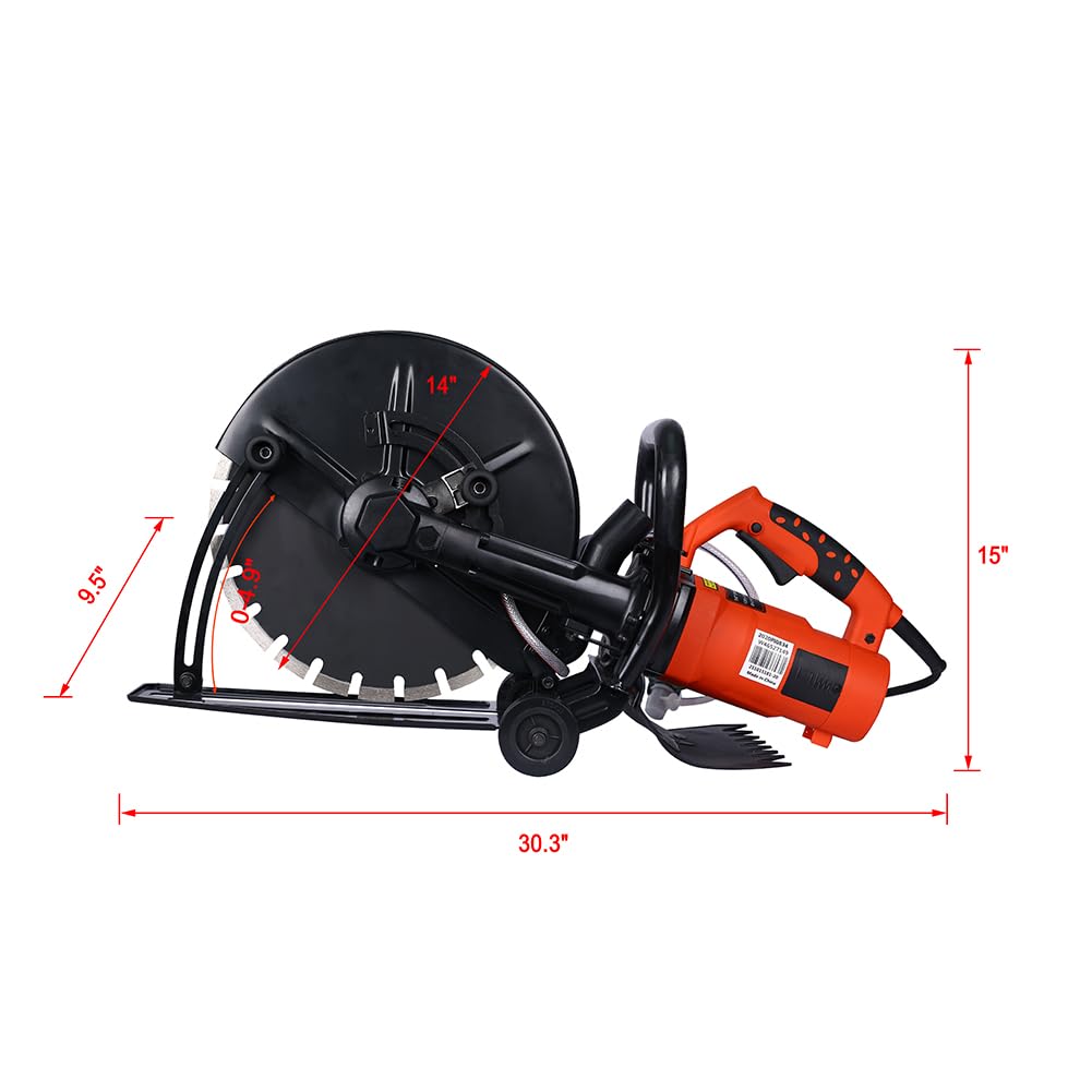 14 Inch Electric Cutter Portable Circular Concrete Saw Blade Cut Off Saw Power Angle Cutter Wet/Dry Concrete Saw Cutter Guide Roller with Water Line Attachment For Granite Porcelain Wood Stone
