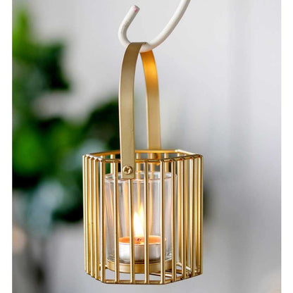 Candle Holders Geometric Gold Pillar Candle Holder, Metal Candle Stand Decorative Candle Lantern with Glass Cup, Candlestick Stand for Wedding Table Centerpiece Candlestick Holders