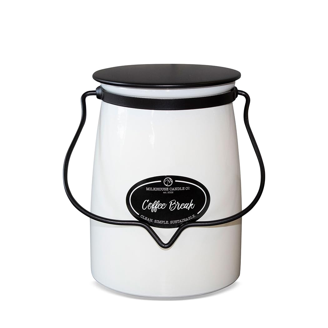 Milkhouse Candle Company Coffee Break Soy Candle - Fresh Brewed Coffee | Roasted Beans | Sweet Cream Scented - 22 oz Butter Jar with Lid, 120+ Hour Burn Time, Made in the USA