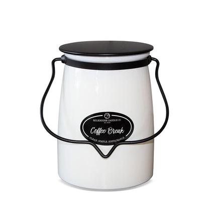 Milkhouse Candle Company Coffee Break Soy Candle - Fresh Brewed Coffee | Roasted Beans | Sweet Cream Scented - 22 oz Butter Jar with Lid, 120+ Hour Burn Time, Made in the USA