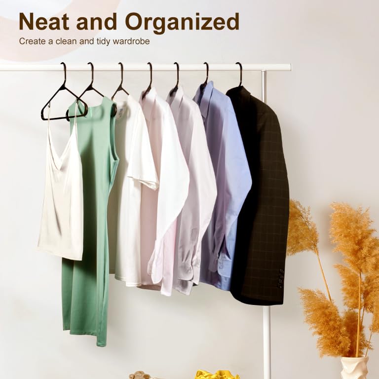HOUSE DAY Black Plastic Hangers 60 Pack, Clothes Hangers with Non Slip Hooks, Durable & Space Saving Coat Hanger, Light-Weight Clothing Hanger, Perfect Closet Organizer for Everyday Use