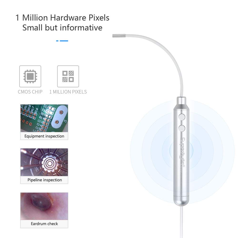 Supereyes Otoscope, Upgraded 4mm Ultra-Thin Ear Endoscope, 1.0 Megapixels HD Ear Video Inspection Camera, USB Ear Borescope Waterproof with Flexible Shaped Hose for iOS & Android Smartphone