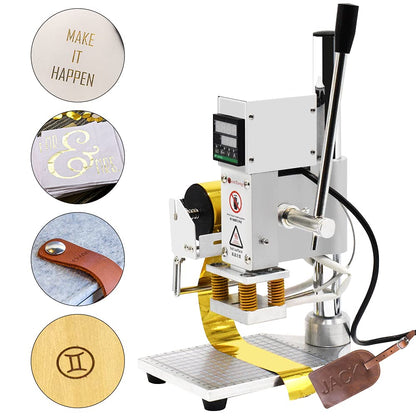 Upgraded Hot Foil Stamping Machine 5x7cm 110V Digital Embossing Machine Manual Tipper Stamper for Leather PU Paper Logo Embossing 1.97"x2.76"