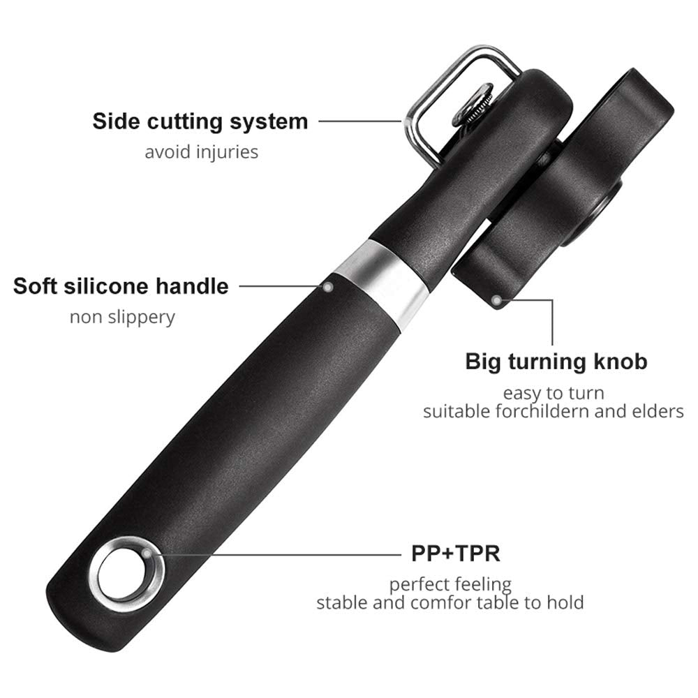 Can Opener Smooth Edge Manual, Can Opener Handheld, No Sharp Edges, Easy Turn Knob & Comfortable Non-slip Handle, Safe Side Cut Can Opener for Seniors