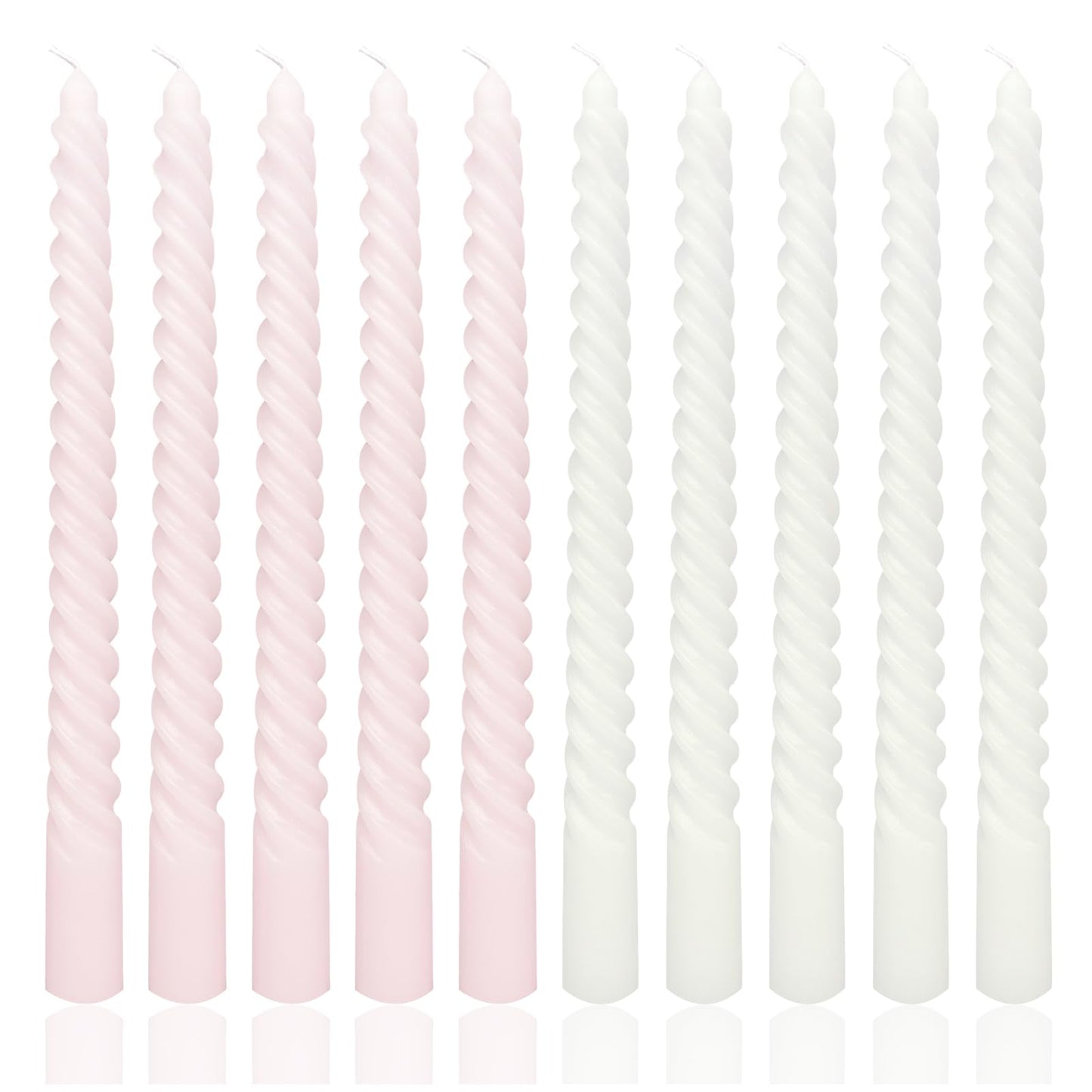 10 Inch White and Pink Spiral Taper Candle Set, 10 Pack Unscented Dripless Candlesticks for Dinner Baby Shower Party Brithday Wedding and Home Decoration