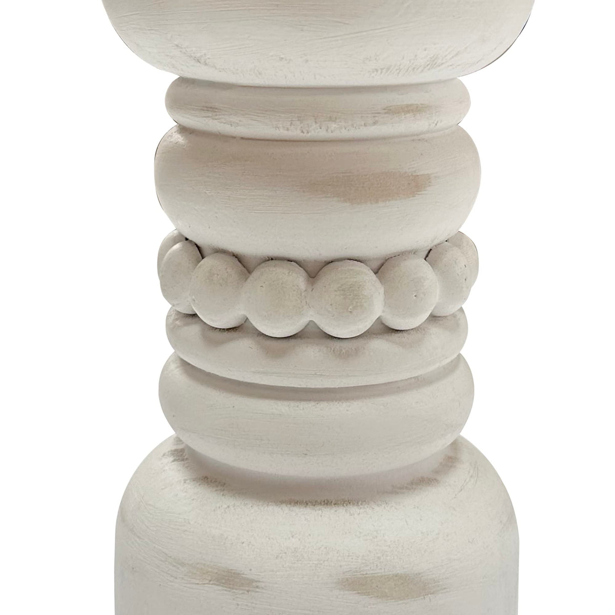 dwellington Farmhouse Rustic Wood Pillar Candle Holder, Decorative Beaded Candlestick Holder Stand for Home Decor, Gifts, Wedding (White)