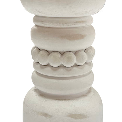 dwellington Farmhouse Rustic Wood Pillar Candle Holder, Decorative Beaded Candlestick Holder Stand for Home Decor, Gifts, Wedding (White)