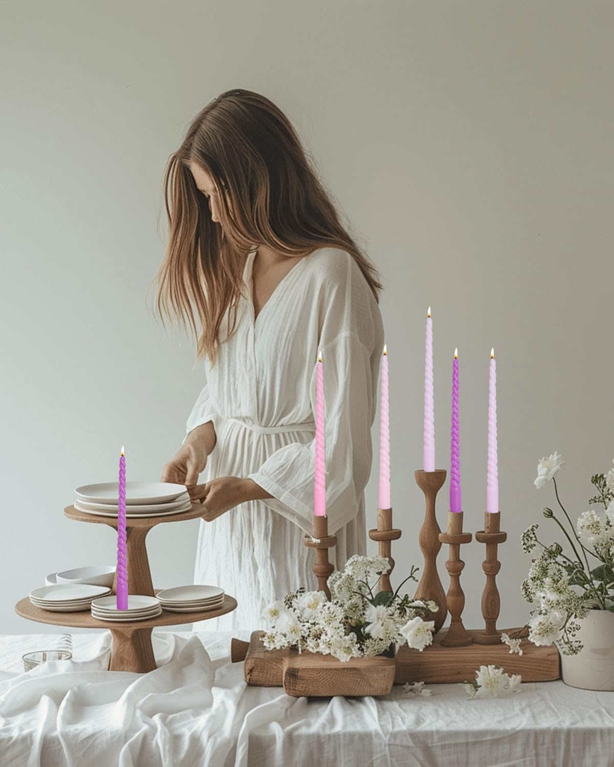 LPUSA Brown Tall Taper Candles 12 inch Unscented Smokeless Long Spiral Tapered Candle for Candlesticks Sticks Wedding Advent Home Decor Dinner Christmas，Set of 12,Spiral