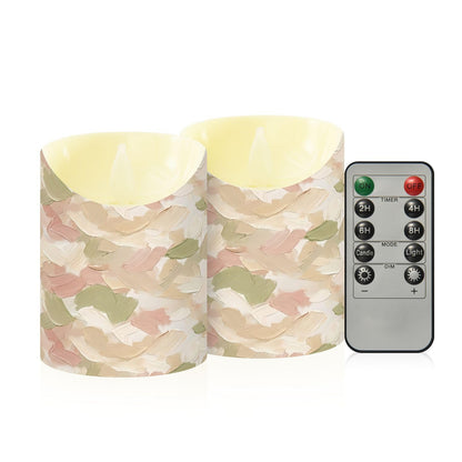 Gravopti Strokes 2 Pack Flameless LED Pillar Candles with Remote & Timer, Battery Operated, Flickering Wax Candle for Wedding, Romantic Home & Party Decor
