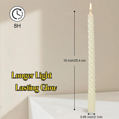 Tobeape 12 Pack 10 Inch Tall Ivory Spiral Taper Candles, Unscented Dripless Twisted Wax Cream Candles for Holiday Celebration Wedding Birthday Party Display Home Decor - 8 Hour Long Burning