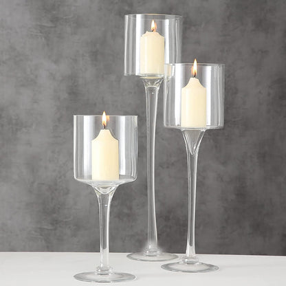 Glass Candleholders Tea Light Candle Holders Clear Wedding Weddings Hurricane Tall Elegant Ideal for Dining Party Home Decor Parties Table Settings Gifts Different Sizes (1 Set Large Clear)