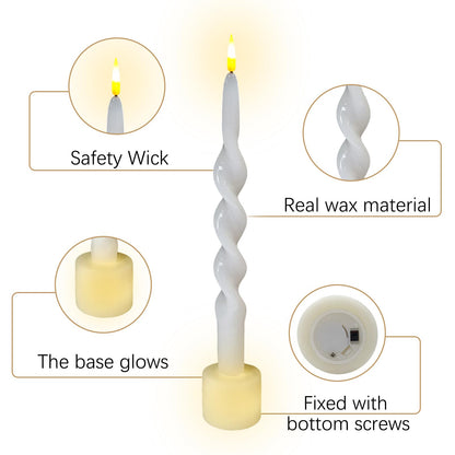 Gedengni Spiral Taper Candle LED Candlesticks, 10inches Flameless Tapered Candles Battery Candle Sticks Remote Twisted Candlestick for Dinner Holiday Wedding Party Housewarming-1D