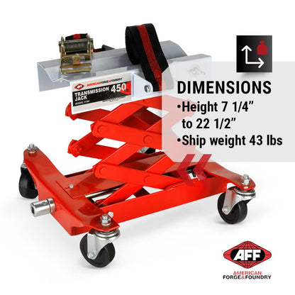 AFF Manual Transmission Jack - Use 1/2" Drive Ratchet to Operate - for Transmissions & Gas Tanks on Smaller Vehicles - 450 lbs Capacity