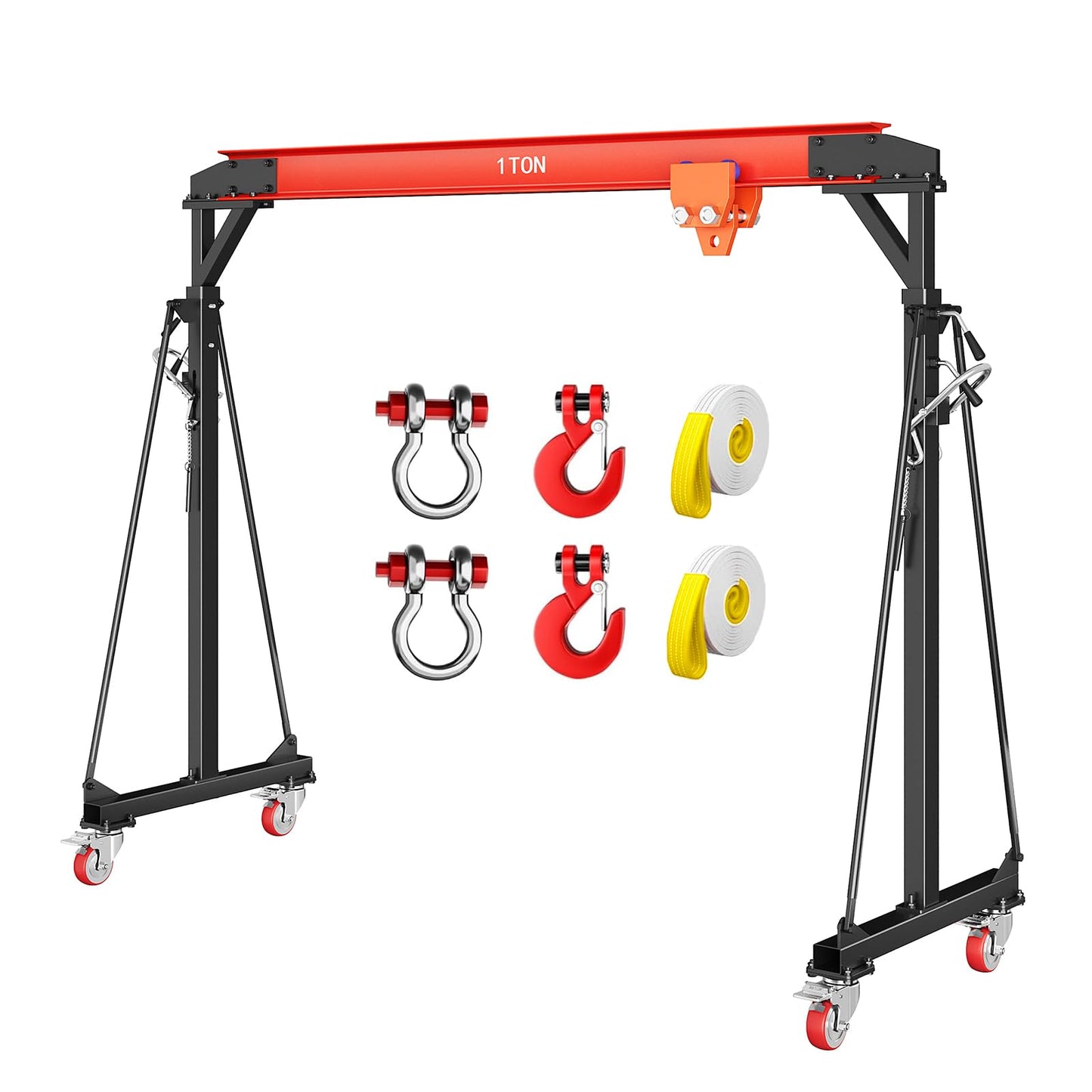 2-Ton (4,400 LBS) Adjustable Gantry Crane | 8–12 FT Height Adjustable | Shop Lift Hoist with Manual Trolley, Hook & Shackles | Portable Overhead Crane for Warehouse, Factory, Garage