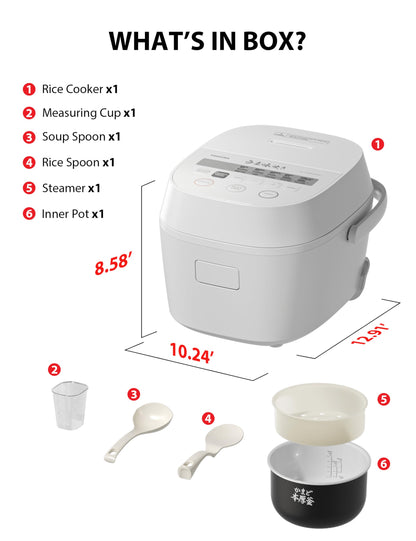 TOSHIBA OriginTaste Rice Cooker 5.5-Cup Uncooked, Fuzzy Logic, 15-in-1 Functions, Digital Display, Delay Timer, Keep Warm, Nonstick Inner Pot, White