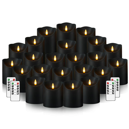 Nimiko Flameless Candles with Remote, Battery Operated Flickering Flameless Candles, LED Candles with Timer 2/4/6/8H, with Realistic LED Candles Set of 24 (D3 x H 3" 4" 5") (Black)