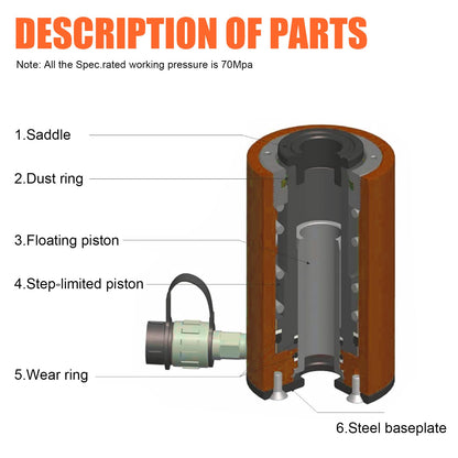 HZLZRZ 20 Ton Hydraulic Cylinder Jack Porta Power Ram 2" Stroke, CP-700B Manual Hydraulic Hand Pump, Hollow Single Acting Lifting Cylinders for Machinery Shipbuilding