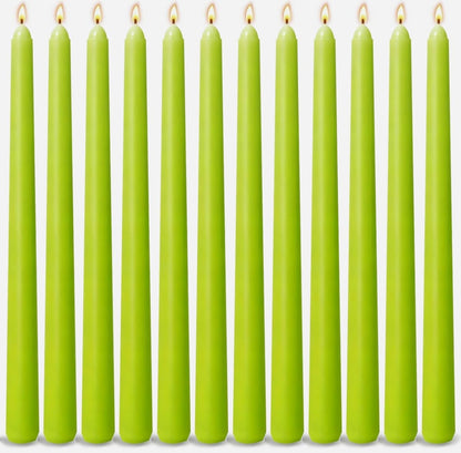 12-Pack Apple Green Taper Candles, 10 Inch Unscented Dripless Candlesticks, Long-Lasting Burn Time of 7-8 Hours, Perfect for Home Décor, Spring and St. Patrick's Day
