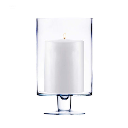 CYS EXCEL Glass Hurricane Pillar Candle Holder (H:10" W:6") | Multiple Size Choices Short Stem Candle Centerpieces | Stemmed Glass Cylinder Candle Vase