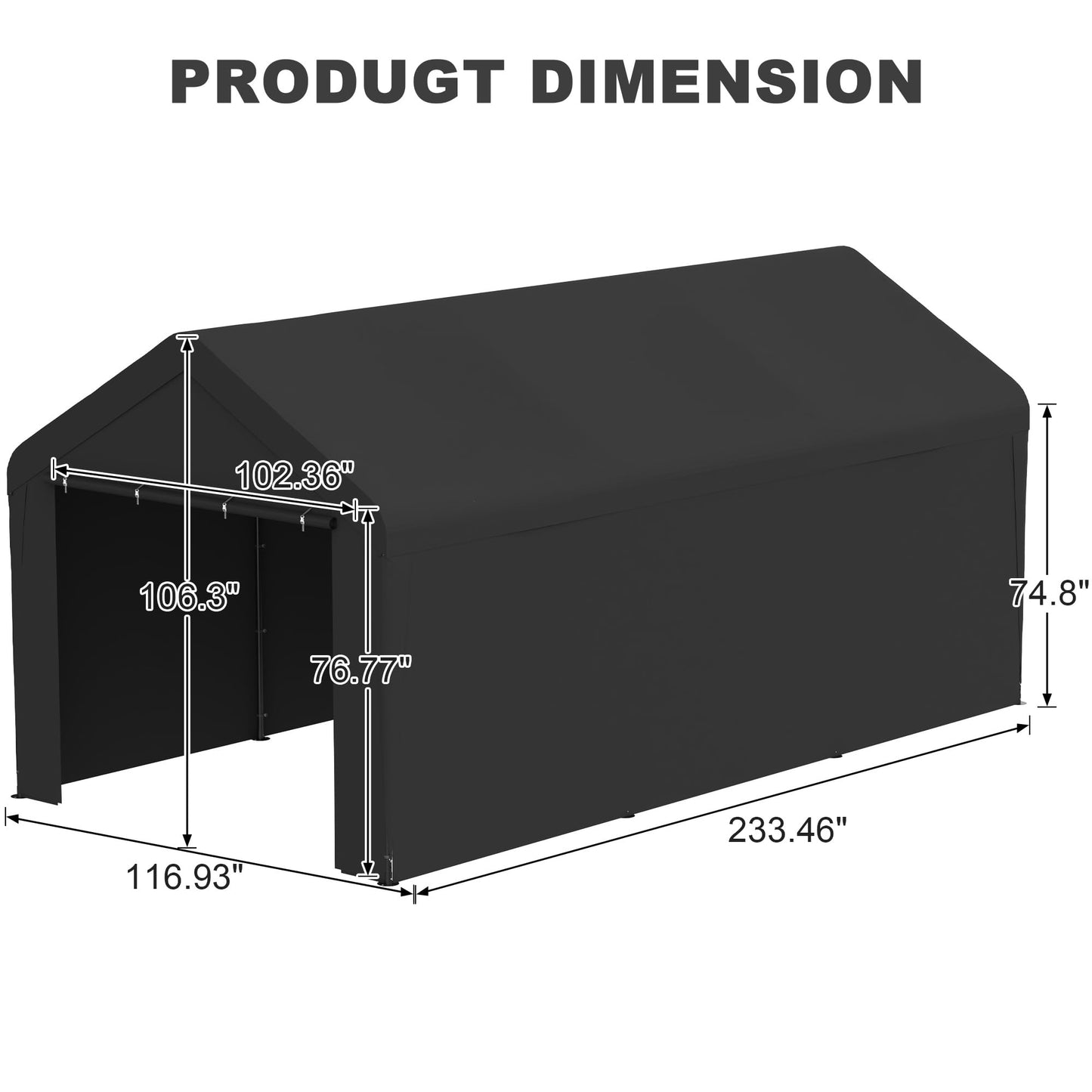 Carport 10 x 20 FT Heavy Duty, Portable Garage Canopy, Waterproof Car Canopy with Side-Opening Removable Door, Carport Canopy for Car, Truck, Boat, Equipment (Black)