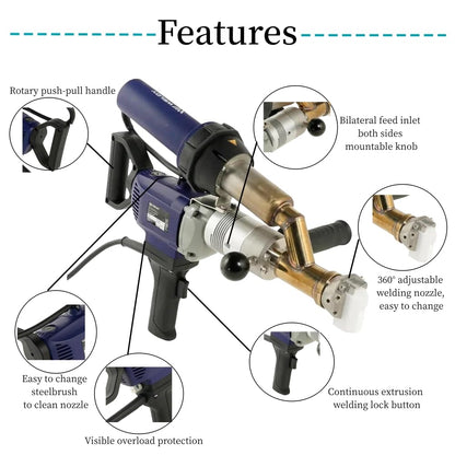 220V EX2 EX3 WELDY 3400W Handheld Plastic Extrusion Welding Machine kit Hot Air Plastic Welder Gun Vinyl Weld Extruder Welder Machine (EX2 extruder)