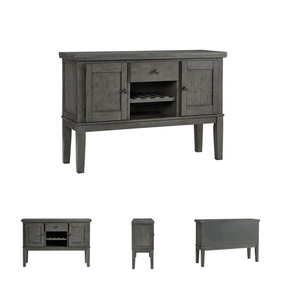 Signature Design by Ashley Hallanden Dining Room Server with Wine Rack, 2 Cabinets with Removable/Adjustable Center Shelf, Drawer, Wood with Acacia Veneer, 38.25" High, Weathered Gray