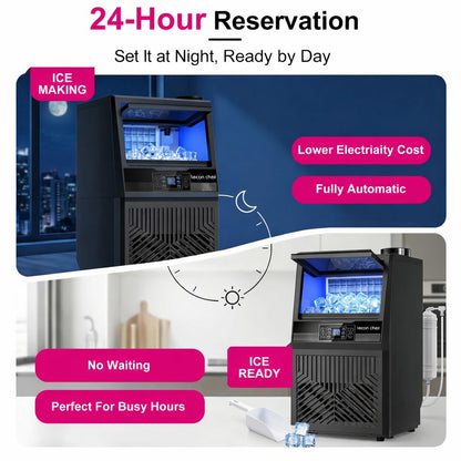 Lecon Chef Freestanding Commercial Ice Maker Machine 80Lbs/24H & Dual Water Inlet, 36 Ice Cubes/Cycle, Adjustable Ice Thickness, Self-Cleaning, 20Lbs Storage Bin for Restaurant, Office