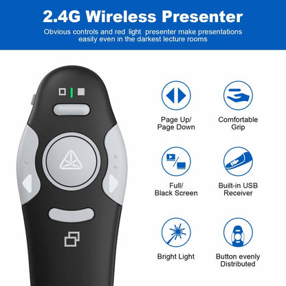 QUI 2 Pack Presentation Clicker, Wireless Presenter Remote Clicker for PowerPoint, Slide Advancer for Mac, Windows, Google Slide, Keynote (USB Type-c, Black Purple)