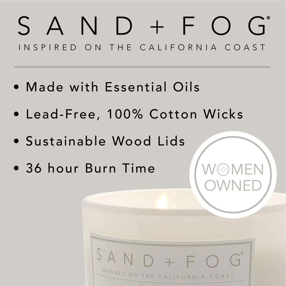 Sand + Fog Scented Candle - Sage & Sea Salt – Additional Scents and Sizes – 100% Cotton Lead-Free Wick - Luxury Air Freshening Jar Candles - Perfect Home Decor – 12oz, Sage Green