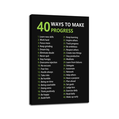 Inspirational Office Canvas Wall Art Motivational Positive Entrepreneur Quotes 40 Ways to Make Progress Painting Artwork Library Classroom Wall Decor Frame Ready to Hang[12''W X 18''H]