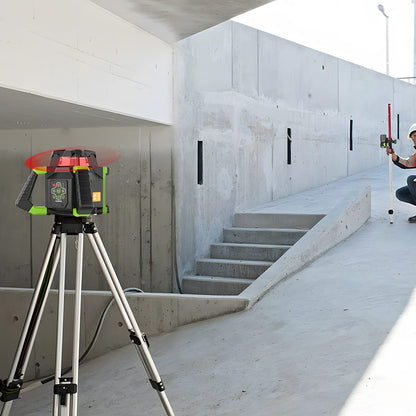 Huepar Electronic Self-Leveling Rotary Red Laser Level Kit - 360 Horizontal Laser Beam Interior/Exterior Rotating Laser Level Tool with Receiver, Protective Glasses, Hard Case RL300HR