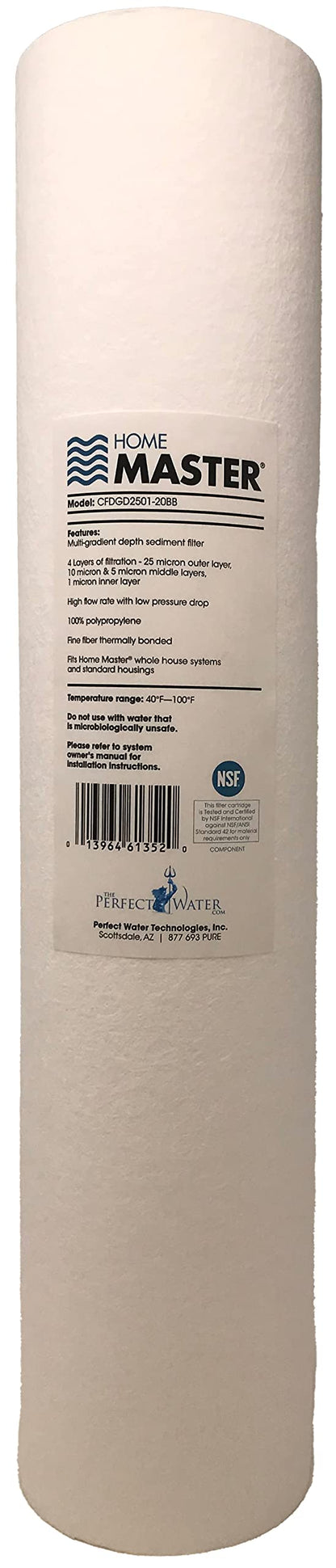 Home Master CFDGD2501-20BB Replacement Whole House Sediment Filter, 4-layers 25 to 1 Micron Nominal, High-flow 20gpm, Fits Big Blue, 20" x 4.5"
