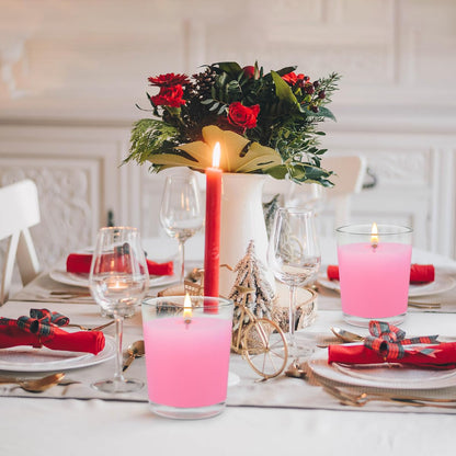 4 Packs Unscented Pink Votive Candles in Glass, 2 Inch Natural Soy Wax Scentless Candles for Valentine's Day Wedding Party Home Holiday Relaxation Spa, 12-15 Hour Burning Time