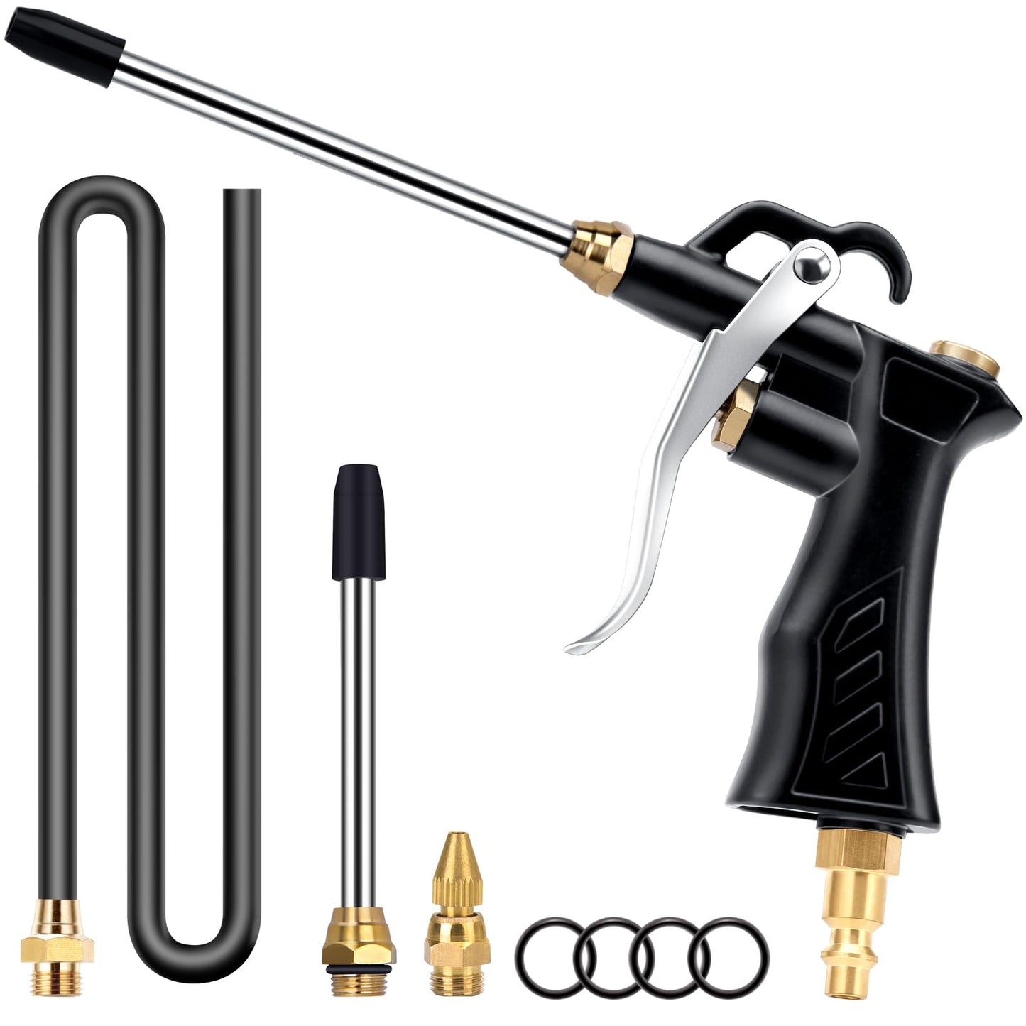 Brass Industrial Air Blower with Adjustable Nozzle, Universal Blow Hose & Steel Extensions - Air Compressor Dusting Tool