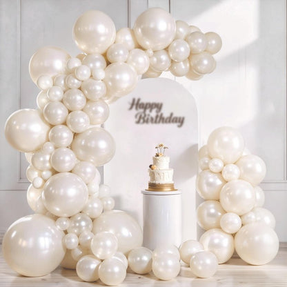 Pearl Sand White Balloons Arch Kit,Double Stuffed White Ivory Beige Cream Balloon Different Sizes 18/12/10/5 Inch Off White Balloon for Wedding Engagement Birthday Bachelorette Decorations