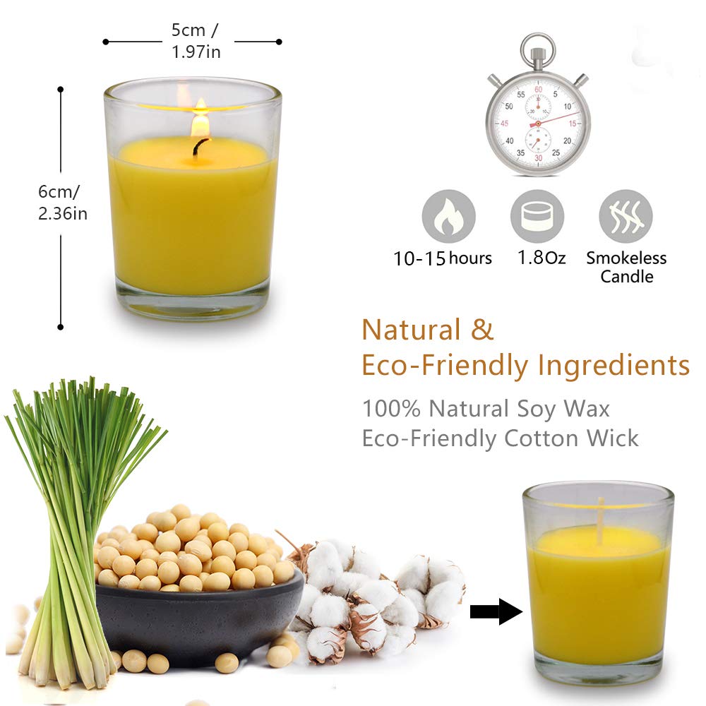 Small Citronella Candles Outdoor and Indoor Soy Wax Votive Candles for Party Dinner and Camping - 12 Hours Burn Time, Set of 12