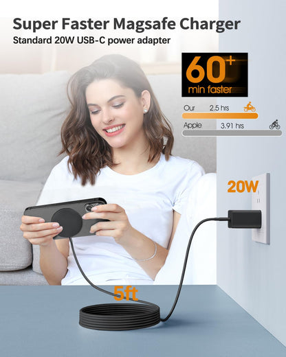 Magnetic Wireless Charger Mag-Safe Charger for iPhone 17/16/15/14/13/12 Series Convertible Magnet Wireless Charging Stand/Pad with 5ft Cable for iPhone and AirPods 2/3/Pro 2/Pro