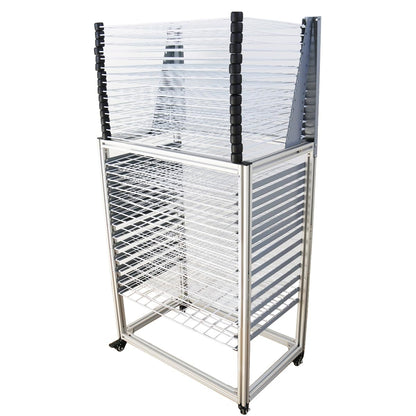 INTBUYING Art Drying Rack Ground-placed Movable Push and Flip-open Removable Paint Art Storage Drying Rack with Wheels for Classroom (30 Shelves) 27 * 17 * 52"