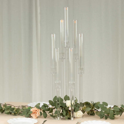 Efavormart 7 Arm Clear Acrylic Cluster Round Taper Candle Holder Candelabra, Pillar Candle Stick Stand with Circular Base - 33" Tall