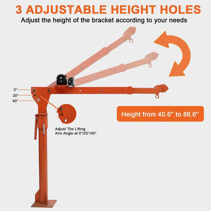 Garvee 1100 LB Electric Truck Crane,360° Swivel Heavy Duty Folding Jib Crane with 3500 LB Winch, Adjustable Height/Length Boom for Pickup Mounting - Construction, Farming, Industrial Lifting Solution