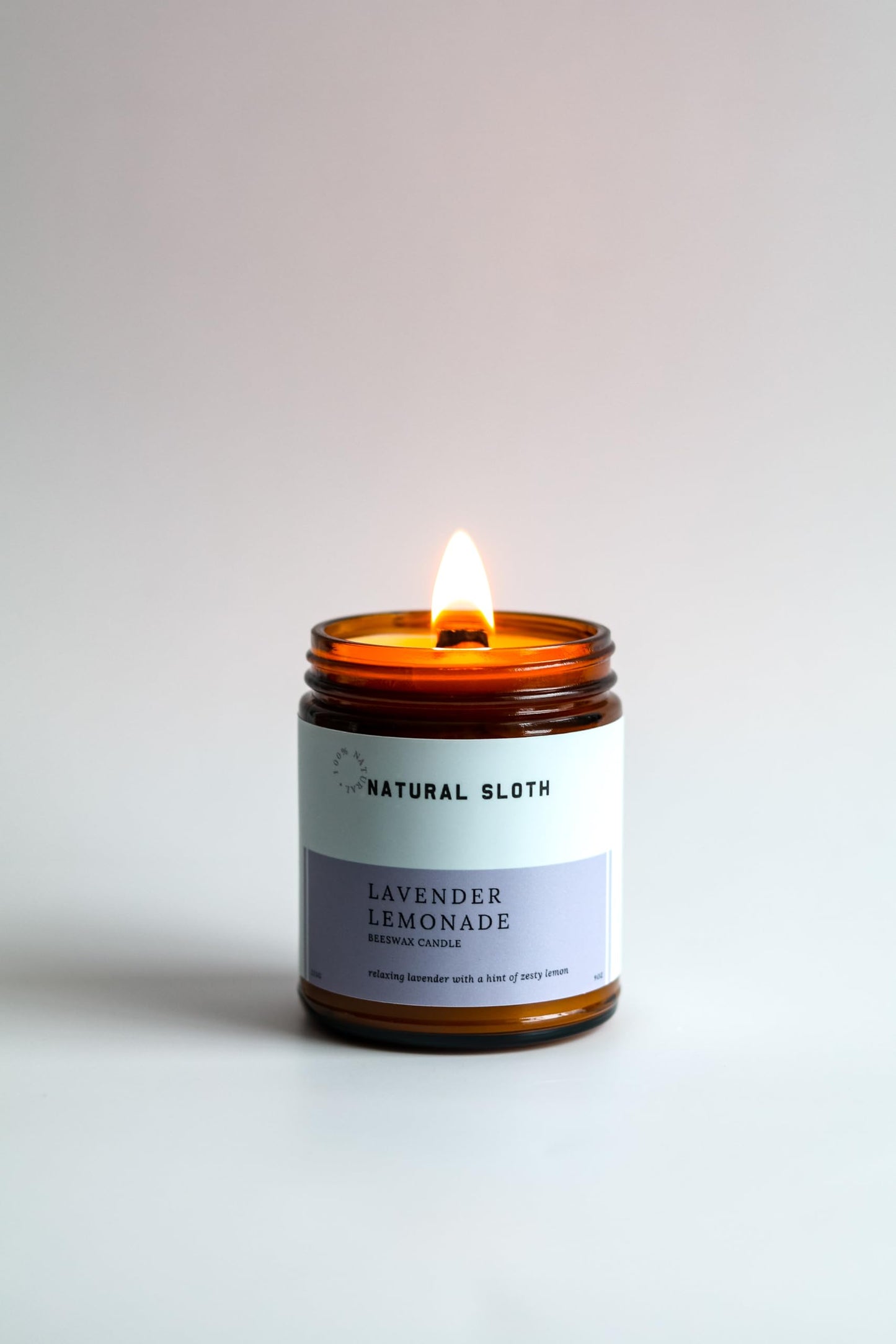 Natural Sloth Lavender Lemonade Beeswax Candle – 9 oz, Pure Essential Oils, Non-Toxic, Made Safe® Certified, Wooden Wick, Clean Burning.