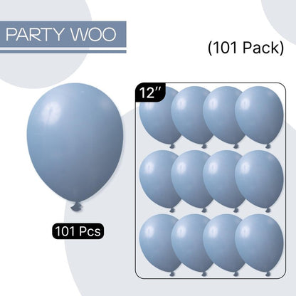 PartyWoo Dusty Blue Balloons 101pcs 12 Inch Slate Blue Boho Neutral Latex Helium Balloons for Baby Shower Gender Reveal Wedding Anniversary Graduation Cat Tornado Birthday Party Decorations Blue-F55
