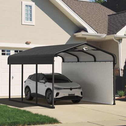 Benass 10x15FT Heavy Duty Metal Carport, Galvanized Steel Roof Portable Garage with PE Sidewalls, 2x2 Reinforced Square Tube Frame, All-Weather Waterproof Shelter for Car, Truck, Boat