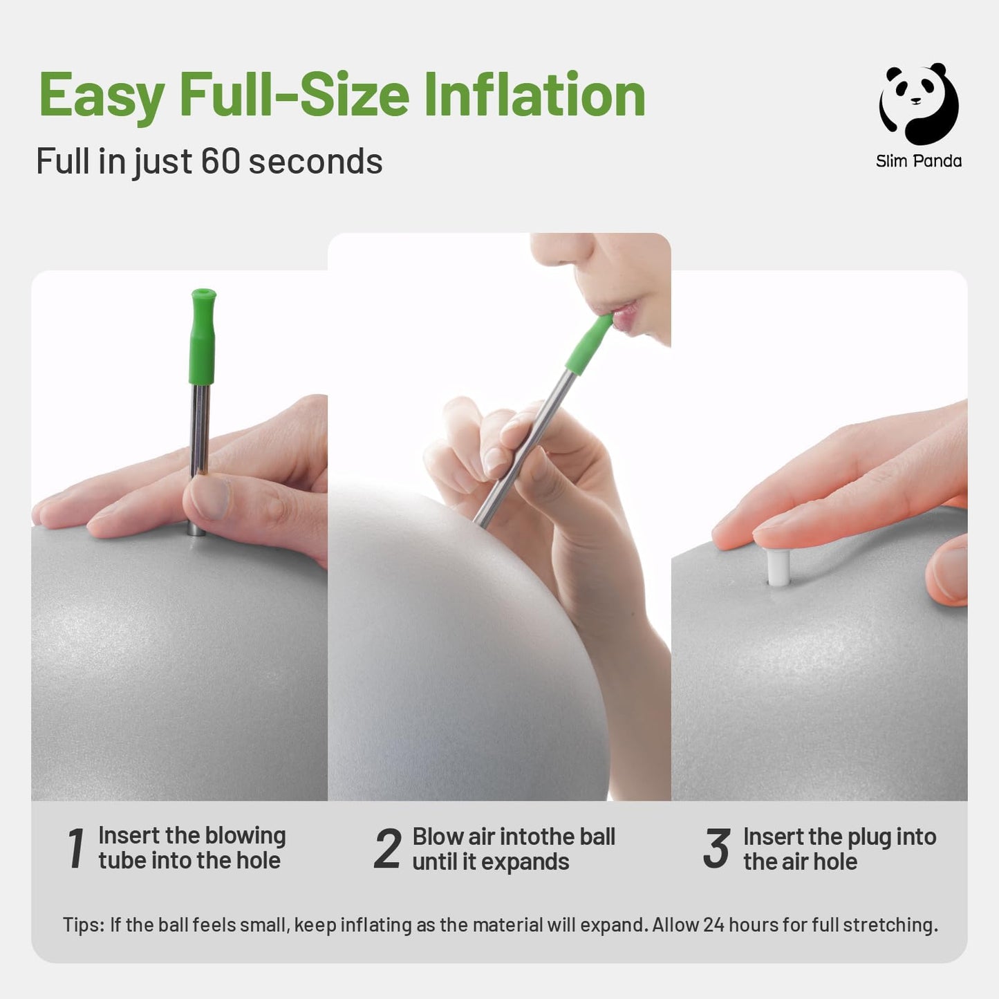 Slim Panda Pilates Ball, 9 Inch Small Exercise Ball, Anti Burst Mini Yoga Ball for Stability, Workout, Barre, Core Strength, Physical Therapy, Balance, Stretching